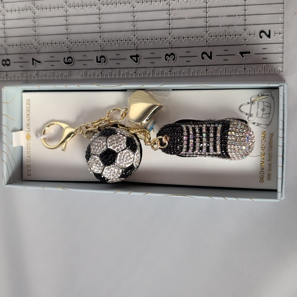 Eye Candy Los Angeles Crystal Soccer Themed Bag Charm & Key Chain - Picture 2 of 6